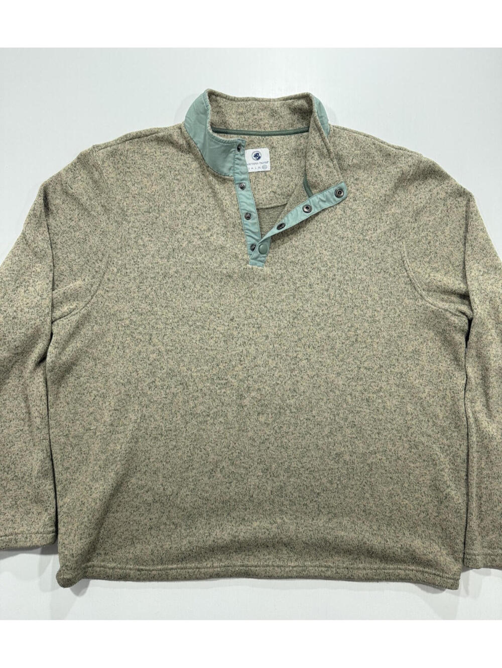 Southern Proper Pullover Mens XXL Tan Green Snap Collar Sweater Fleece Preppy